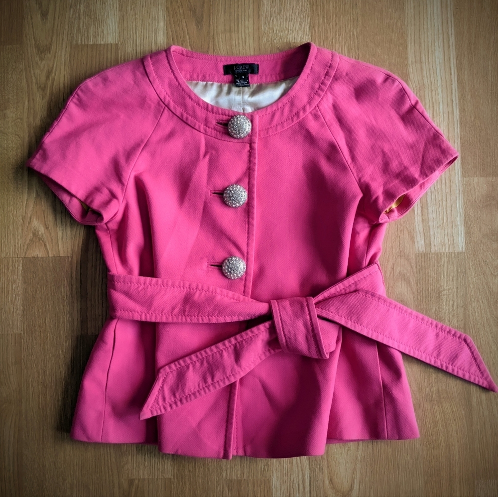 J.Crew Collection Hot Pink Short Sleeve Rhinestone Button Blazer Size 4
